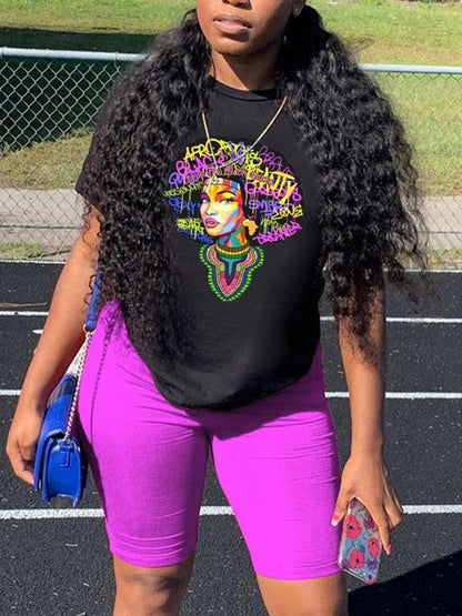 Graffiti Printed Letter O-Neckline Pullover Tee - LuckyFash™