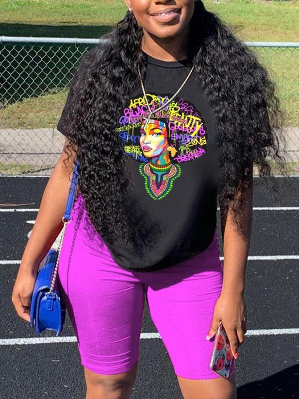 Graffiti Printed Letter O-Neckline Pullover Tee - LuckyFash™