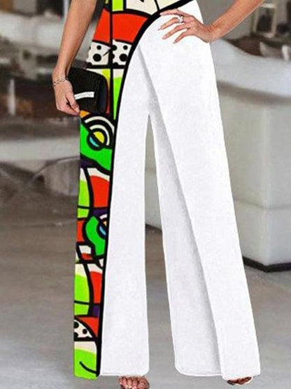 Graffiti Printed Slant Shoulder High Waist Jumpsuit - LuckyFash™