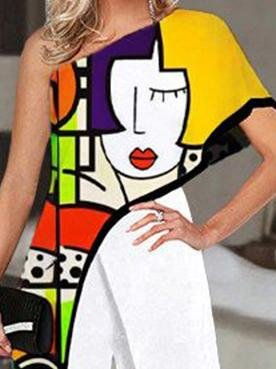 Graffiti Printed Slant Shoulder High Waist Jumpsuit - LuckyFash™