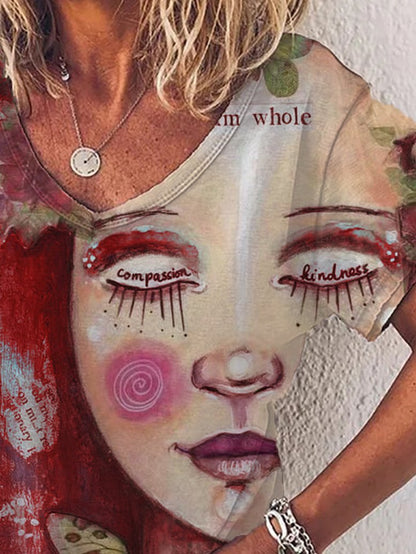 Graphic Gradient V-Neck Print Short Sleeve T-Shirt - LuckyFash™