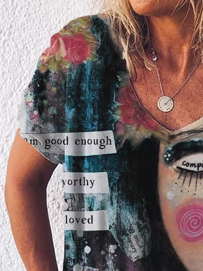 Graphic Gradient V-Neck Print Short Sleeve T-Shirt - LuckyFash™