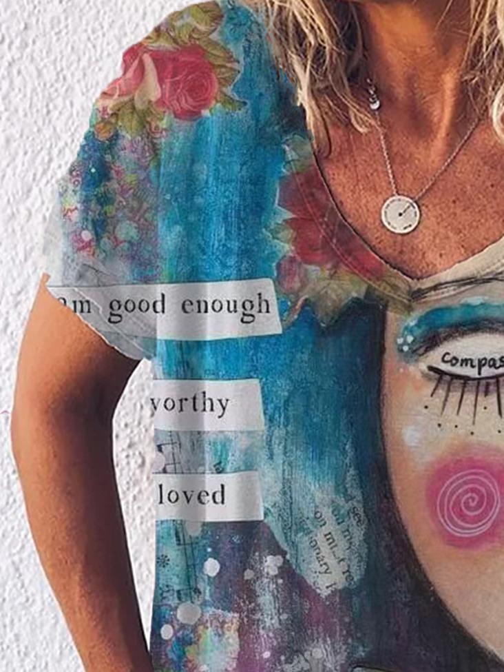 Graphic Gradient V-Neck Print Short Sleeve T-Shirt - LuckyFash™