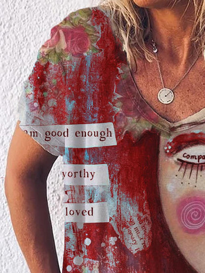 Graphic Gradient V-Neck Print Short Sleeve T-Shirt - LuckyFash™