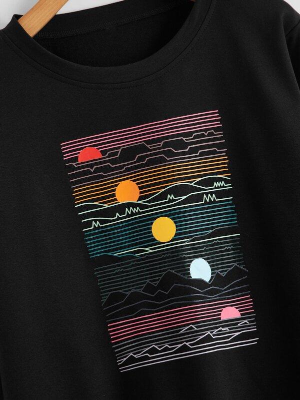 Graphic Print Crew Neck Sweatshirt - LuckyFash™