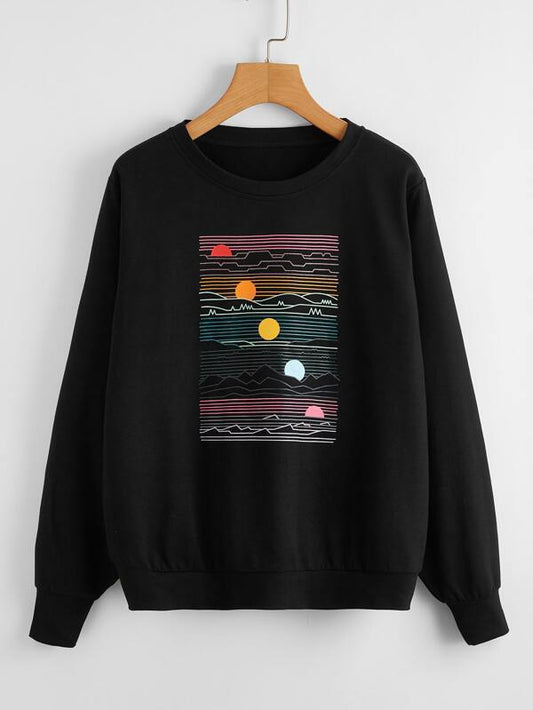 Graphic Print Crew Neck Sweatshirt - LuckyFash™
