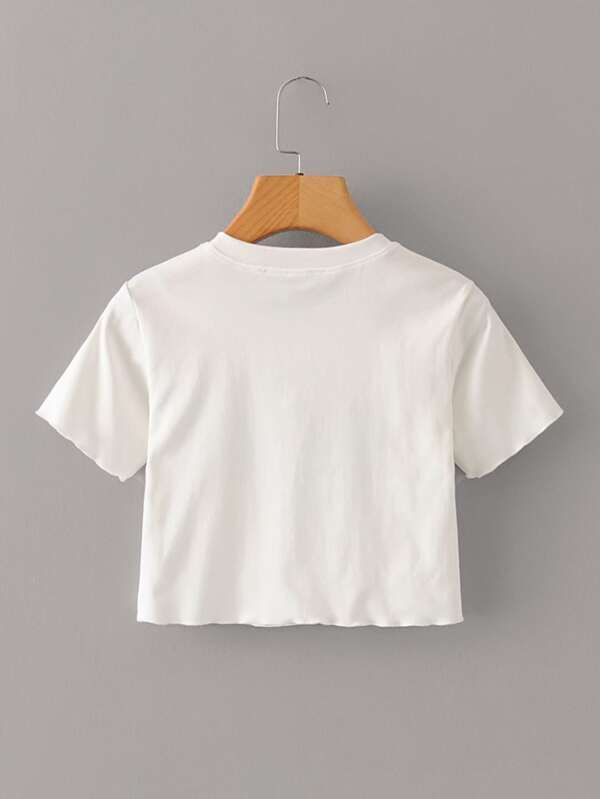 Graphic Print Round Neck Crop Tee - LuckyFash™