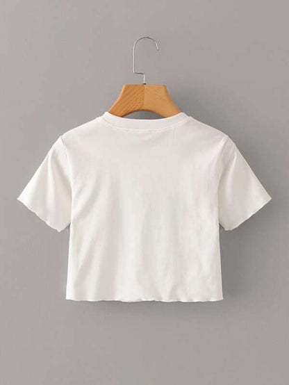 Graphic Print Round Neck Crop Tee - LuckyFash™