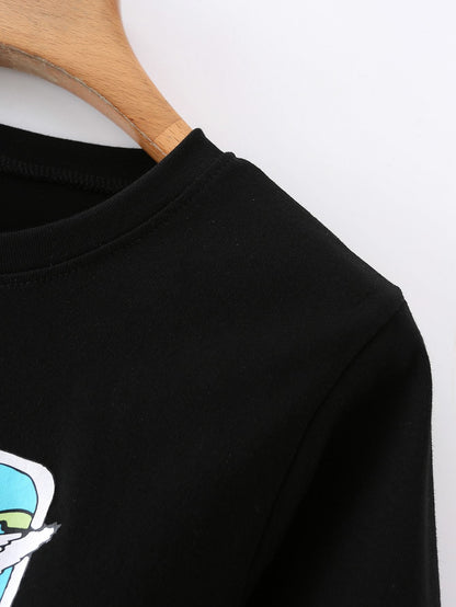 Graphic Print Round Neck Crop Tee - LuckyFash™