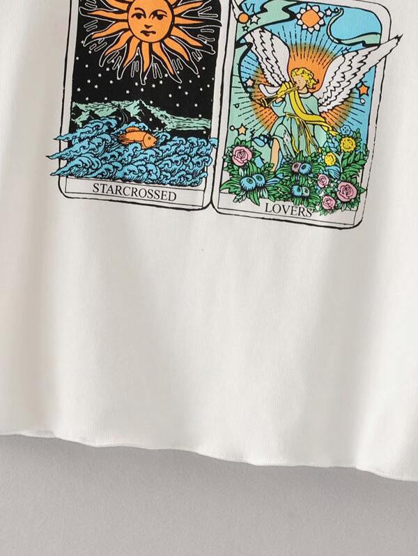 Graphic Print Round Neck Crop Tee - LuckyFash™