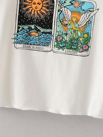 Graphic Print Round Neck Crop Tee - LuckyFash™