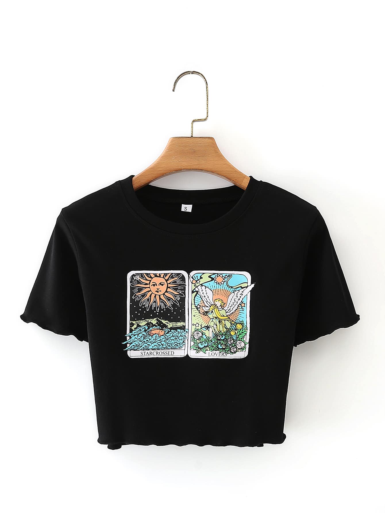 Graphic Print Round Neck Crop Tee - LuckyFash™