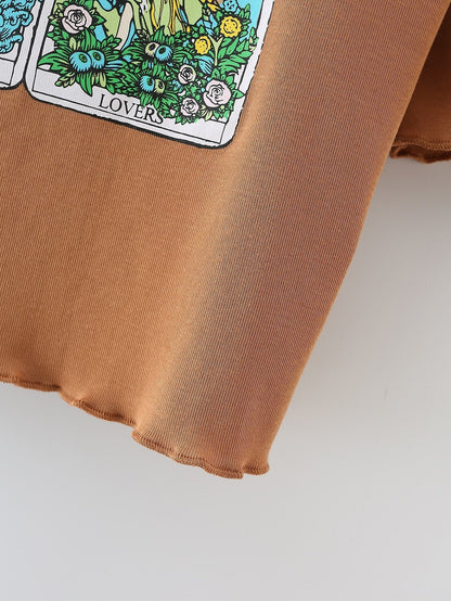 Graphic Print Round Neck Crop Tee - LuckyFash™