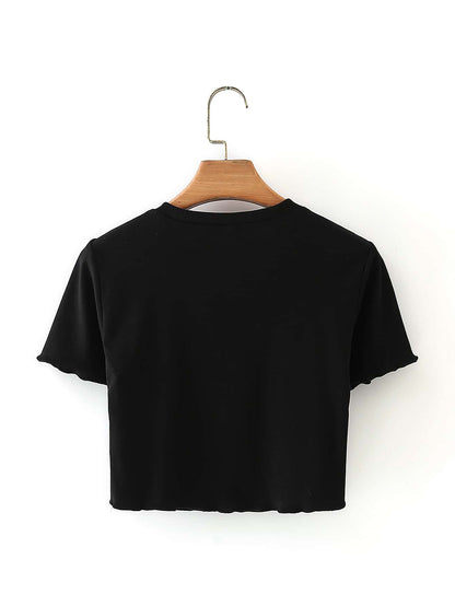 Graphic Print Round Neck Crop Tee - LuckyFash™