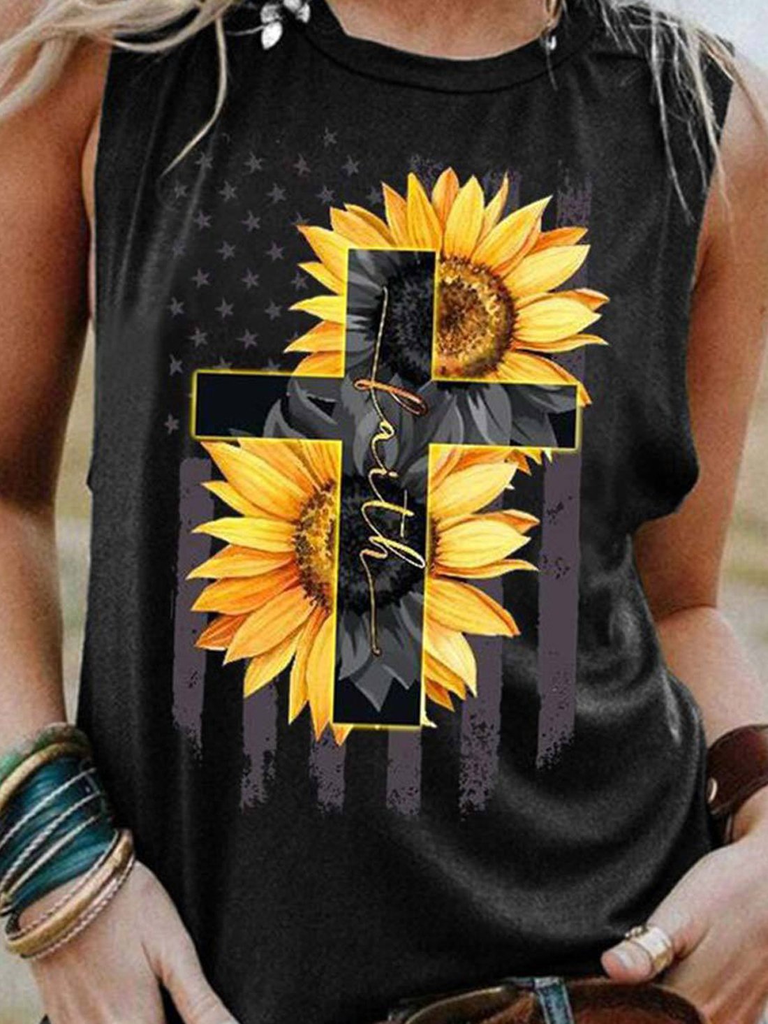 Graphic Print Round Neck Tank Top - LuckyFash™