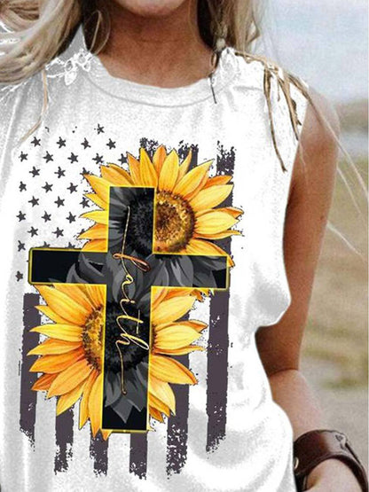 Graphic Print Round Neck Tank Top - LuckyFash™