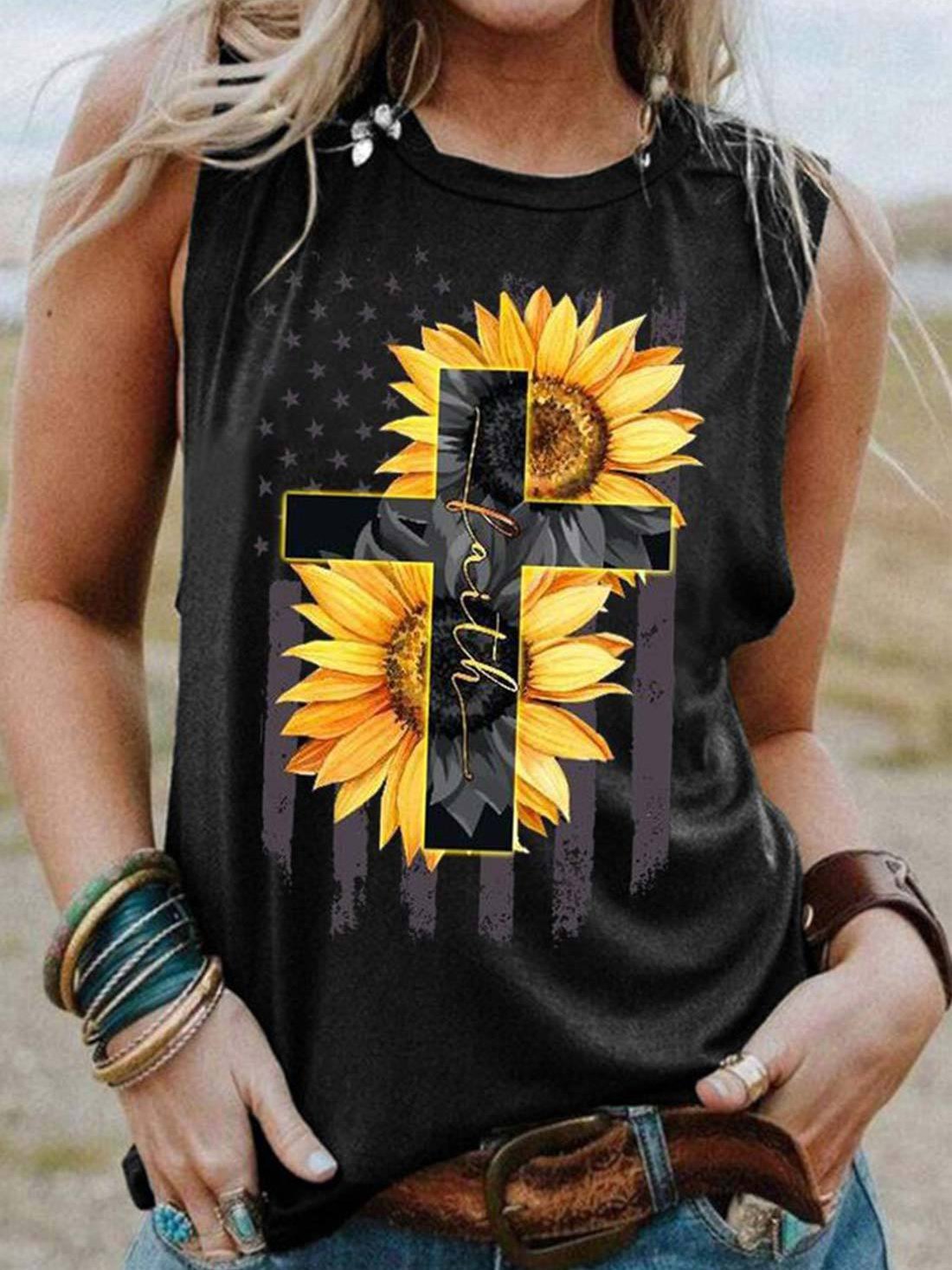 Graphic Print Round Neck Tank Top - LuckyFash™