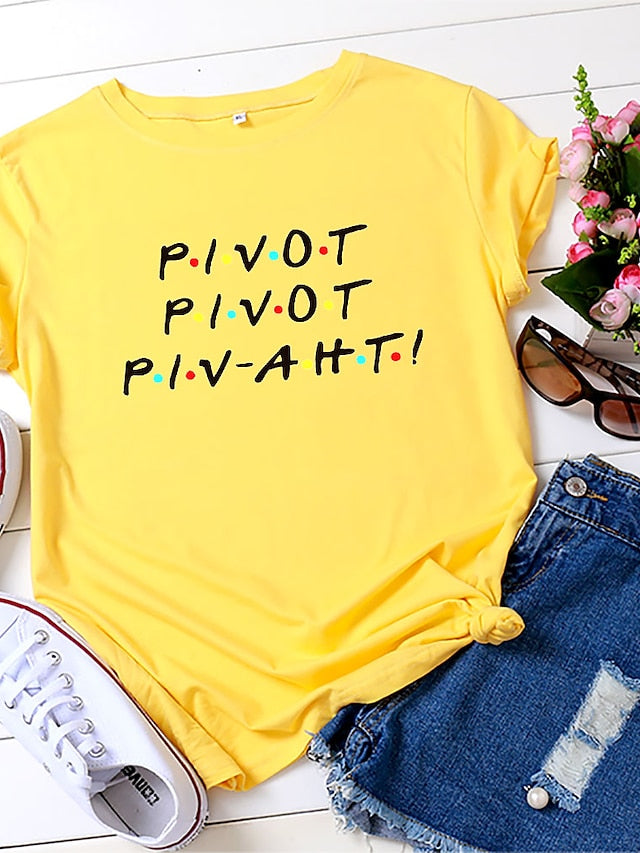 friends shirt women pivot friend t shirt letters print short sleeve casual letters printed top tee grey - LuckyFash™