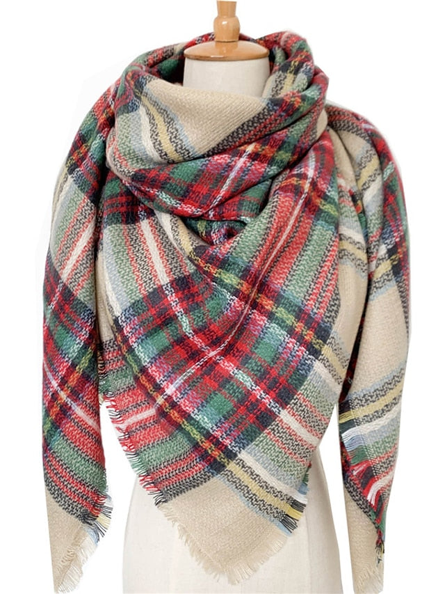 Women's Square Scarf Women's Shawls & Wraps Outdoor Dailywear Holiday White Brown Khaki Scarf Plaid - LuckyFash™