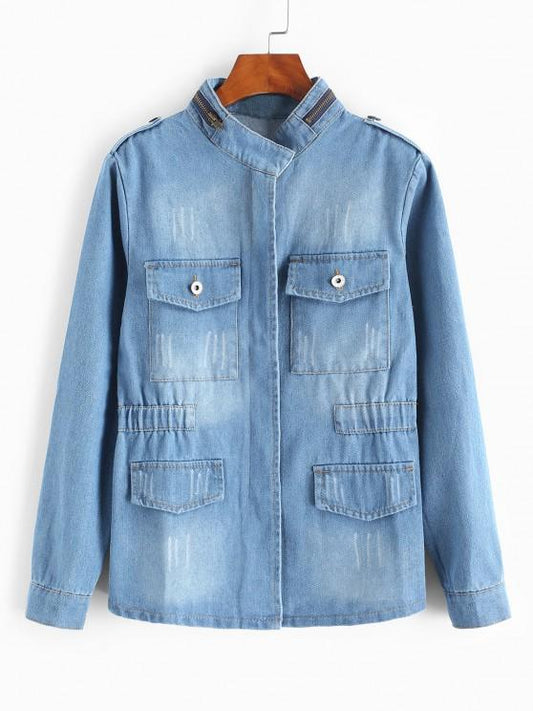 Grunge Frayed Medium Wash Denim Jacket - LuckyFash™