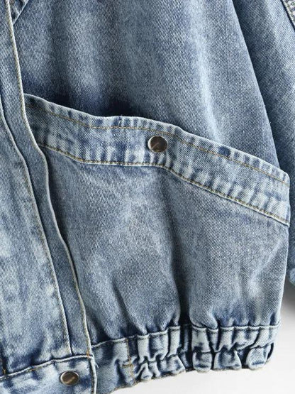 Grunge Snap Button Big Pocket Dolman Sleeve Denim Jacket - LuckyFash™
