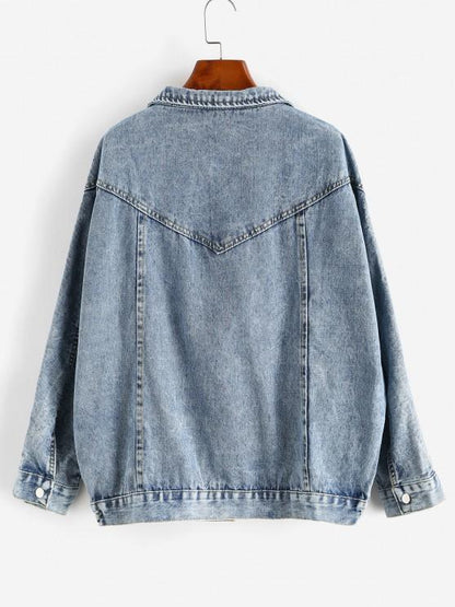 Grunge Snap Button Big Pocket Dolman Sleeve Denim Jacket - LuckyFash™