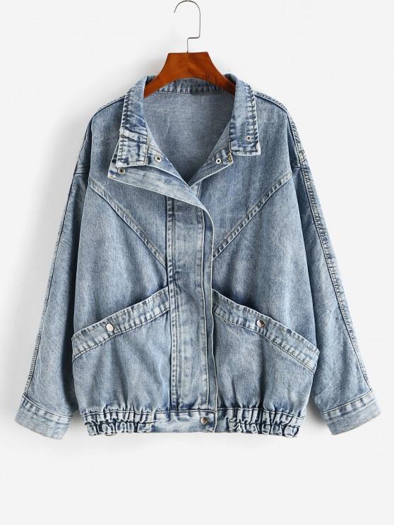 Grunge Snap Button Big Pocket Dolman Sleeve Denim Jacket - LuckyFash™