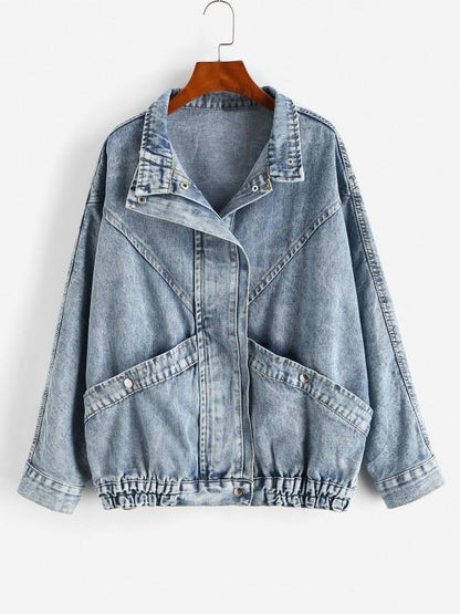Grunge Snap Button Big Pocket Dolman Sleeve Denim Jacket - LuckyFash™