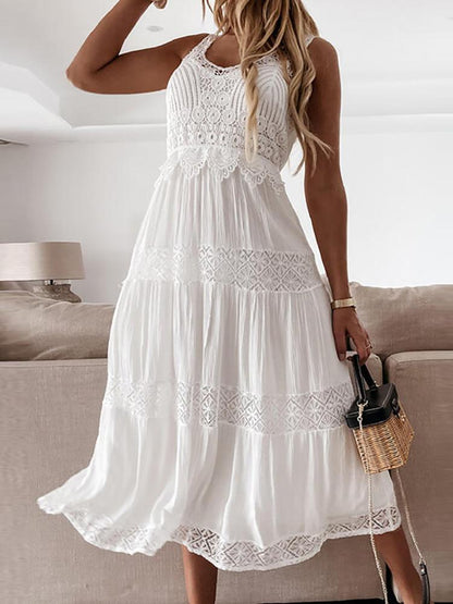 Guipure Lace Patch Thick Strap Casual Dress - LuckyFash™