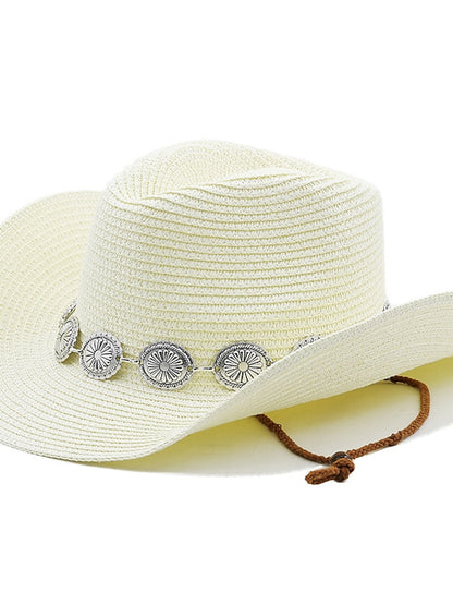 New Summer Men Women Straw Hollow Western Cowboy Hat Elegant Lady Punk Cowgirl Outdoor Jazz Beach with Adjustable Rope Sun Hat - LuckyFash™