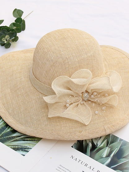 Women's Party Hat Party Wedding Street Bowknot Flower Yellow Gray Hat Pink Khaki Fall Summer Sun Hat - LuckyFash™