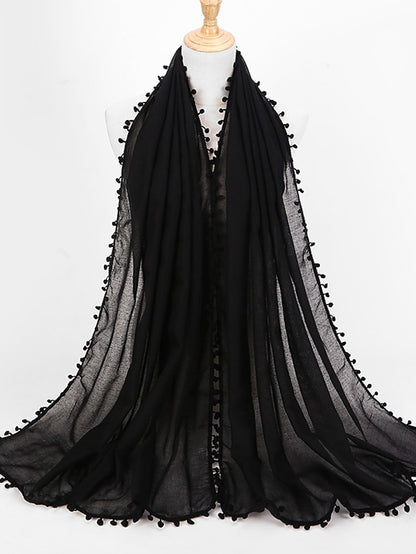 Plain Soft with small Pom Pom Ball Viscose Shawl Scarf Lady High Quality Wrap Muslim Hijab 180*80Cm - LuckyFash™