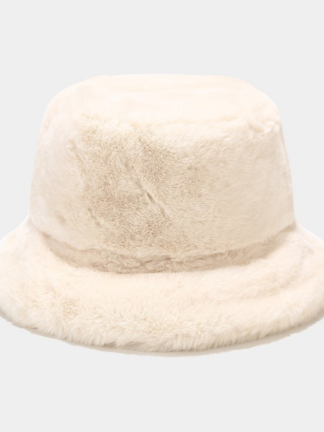 Winter Solid Fur Fluffy Bucket Hats Women Outdoor Warm Sun Hat Soft Furry Fisherman Cap Girl Fashion Panama Cap - LuckyFash™