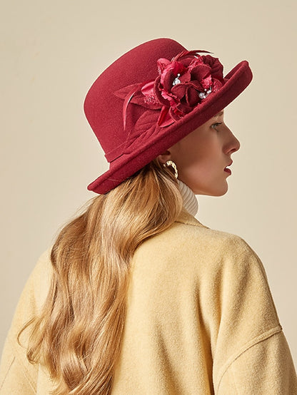 Women's Party Hat Party Wedding Special Occasion Flower Flower Wine Black Hat Yellow Fall Winter Spring Holiday - LuckyFash™