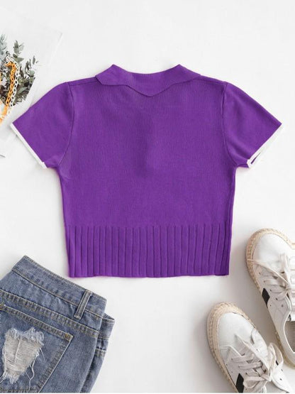Half Button Ribbed Cropped T-shirt - LuckyFash™