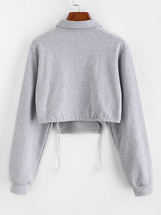 Half Button Toggle Drawstring Hem Cropped Sweatshirt - LuckyFash™
