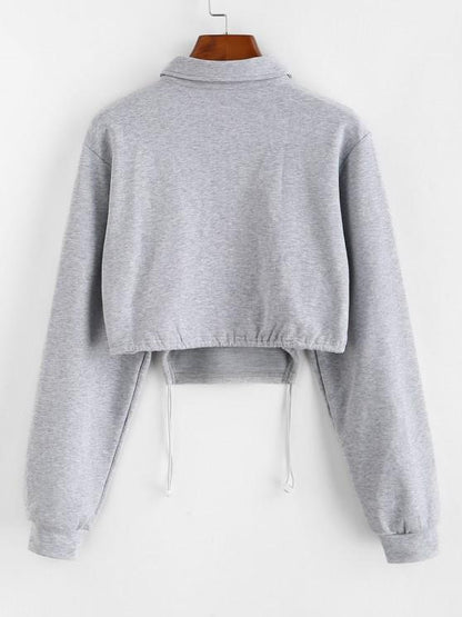 Half Button Toggle Drawstring Hem Cropped Sweatshirt - LuckyFash™
