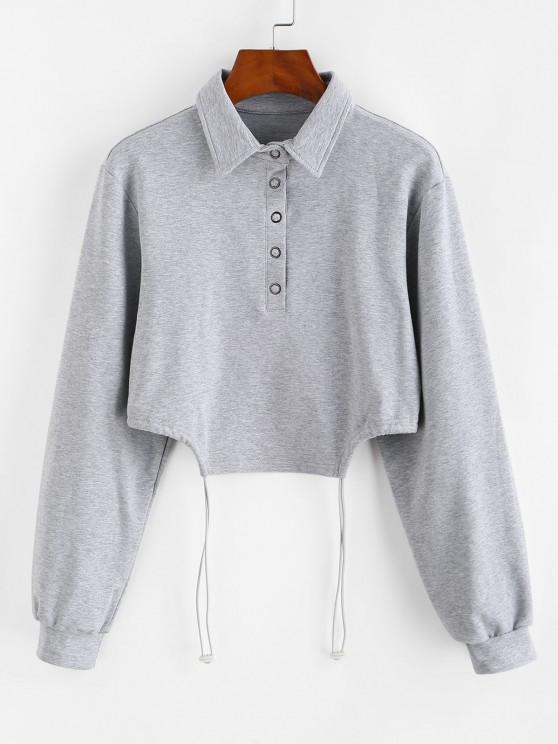 Half Button Toggle Drawstring Hem Cropped Sweatshirt - LuckyFash™