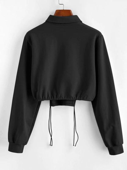 Half Button Toggle Drawstring Hem Cropped Sweatshirt - LuckyFash™