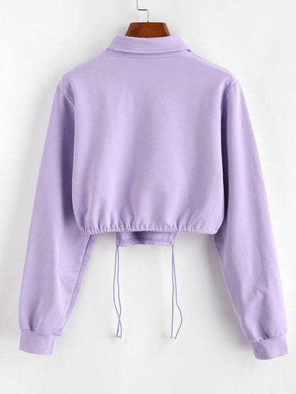 Half Button Toggle Drawstring Hem Cropped Sweatshirt - LuckyFash™