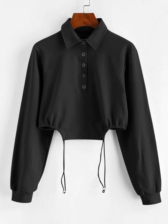 Half Button Toggle Drawstring Hem Cropped Sweatshirt - LuckyFash™