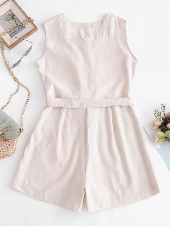 Half Buttoned Belted Flap Pockets Cargo Romper - LuckyFash™