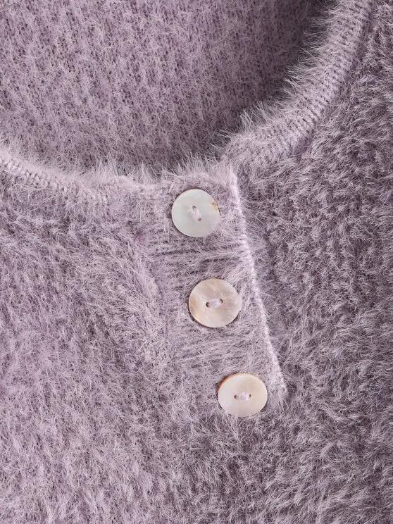 Half Buttoned Fuzzy Cropped Sweater - LuckyFash™