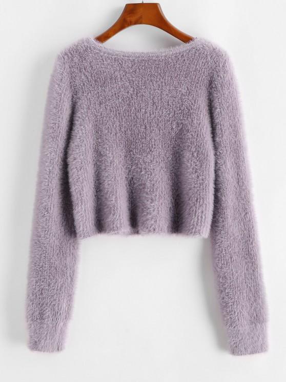 Half Buttoned Fuzzy Cropped Sweater - LuckyFash™
