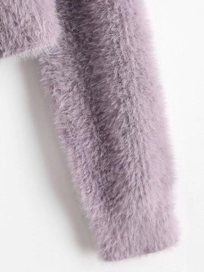 Half Buttoned Fuzzy Cropped Sweater - LuckyFash™