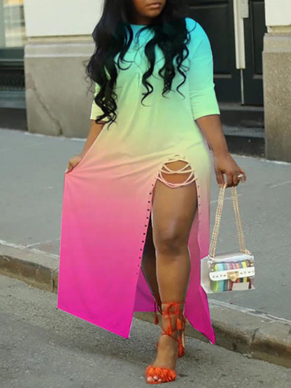 Half Sleeve High Slit Maxi Dress - LuckyFash™