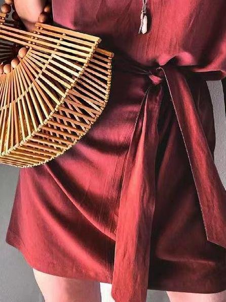 Half-Sleeve Tie Casual Solid Dress - LuckyFash™