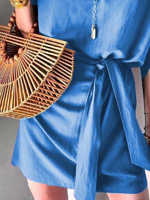 Half-Sleeve Tie Casual Solid Dress - LuckyFash™