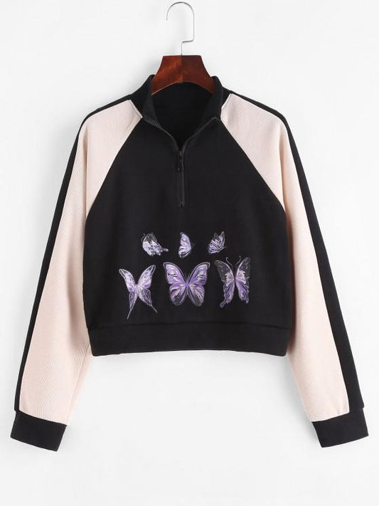 Half Zip Butterfly Colorblock Sweatshirt - LuckyFash™