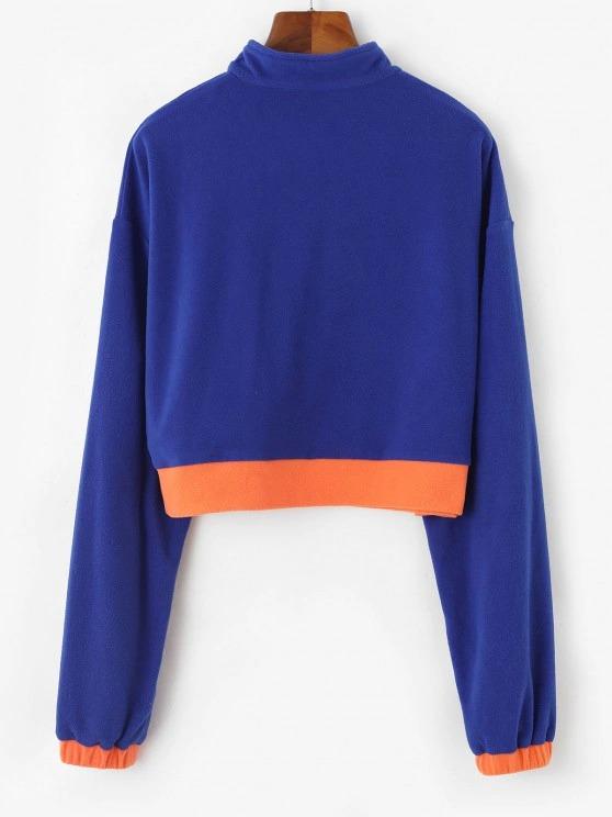 Half Zip Colorblock Fleece Crop Sweatshirt - LuckyFash™